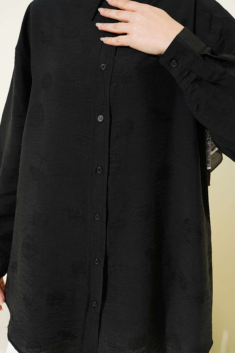 Self-Floral Pattern Shirt - Black