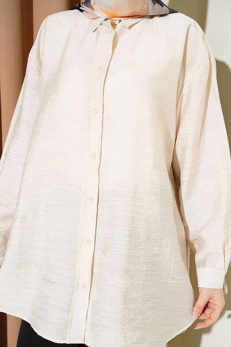 Self-Floral Pattern Shirt - Stone