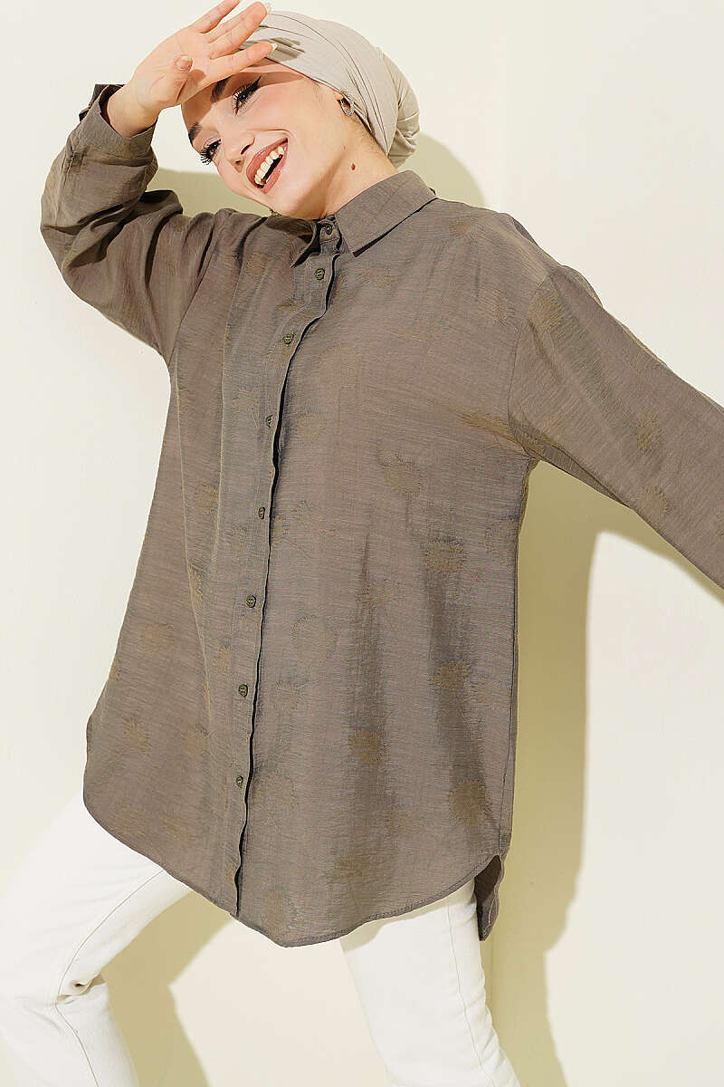 Self-Floral Pattern Shirt - Mink