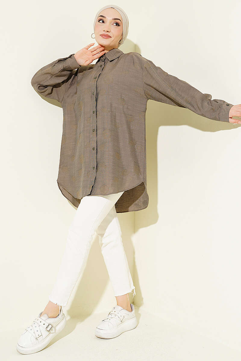Self-Floral Pattern Shirt - Mink