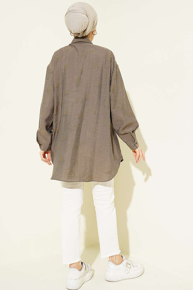 Self-Floral Pattern Shirt - Mink