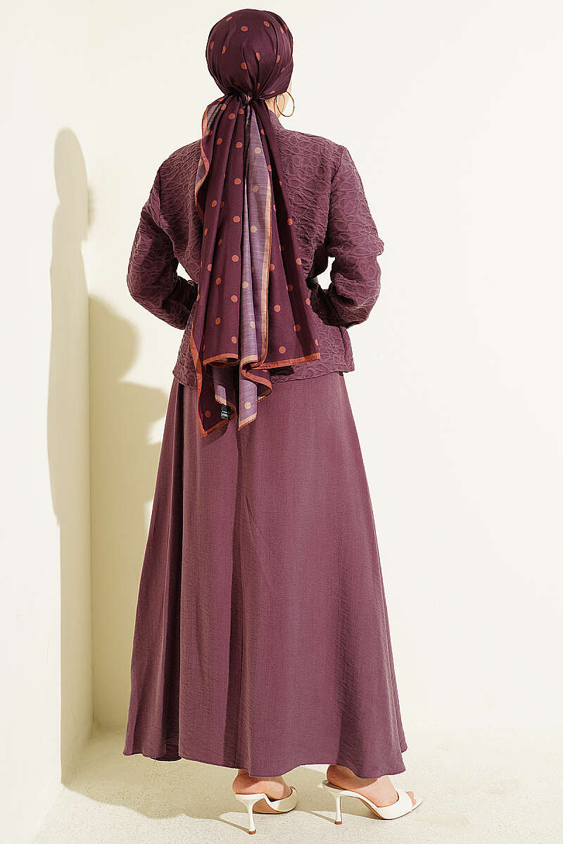 Belted Self-Pattern Tencel Skirt Set - Plum