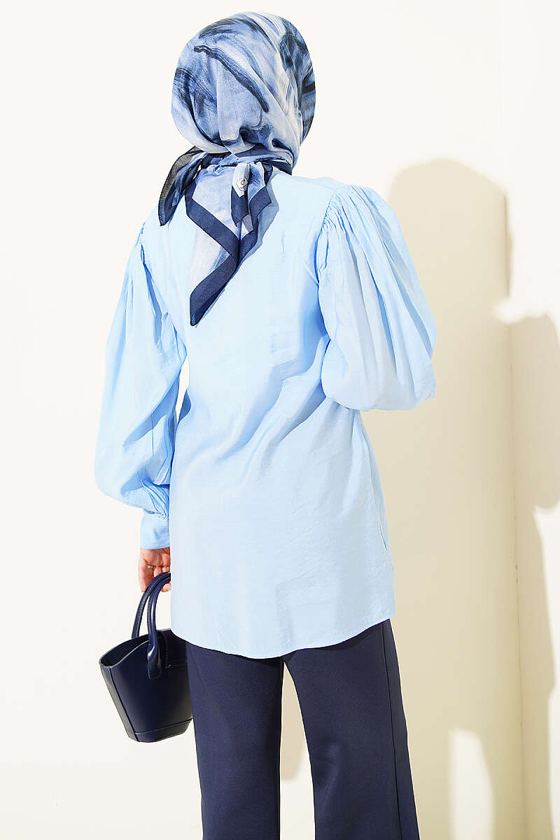 Shirt with Self-Belt Detail - Blue