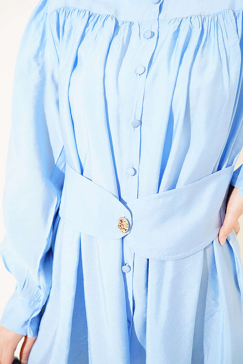 Shirt with Self-Belt Detail - Blue
