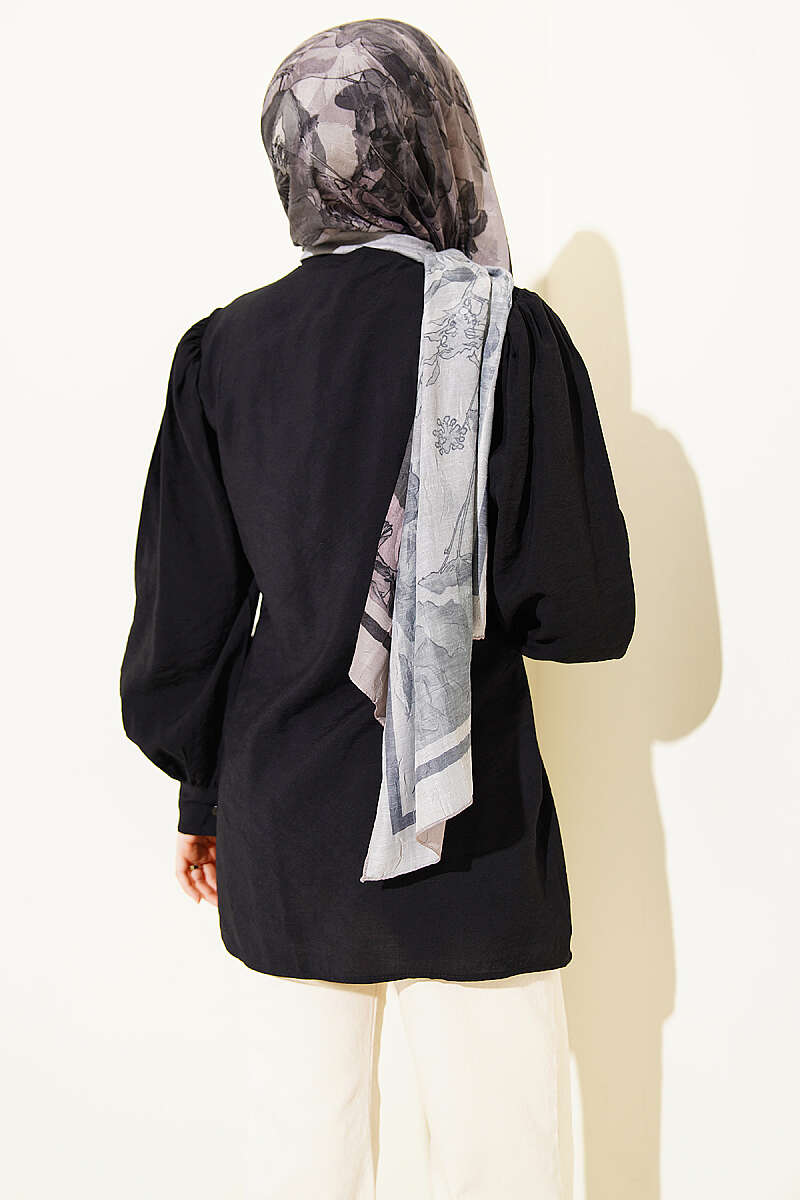 Shirt with Self-Belt Detail - Black