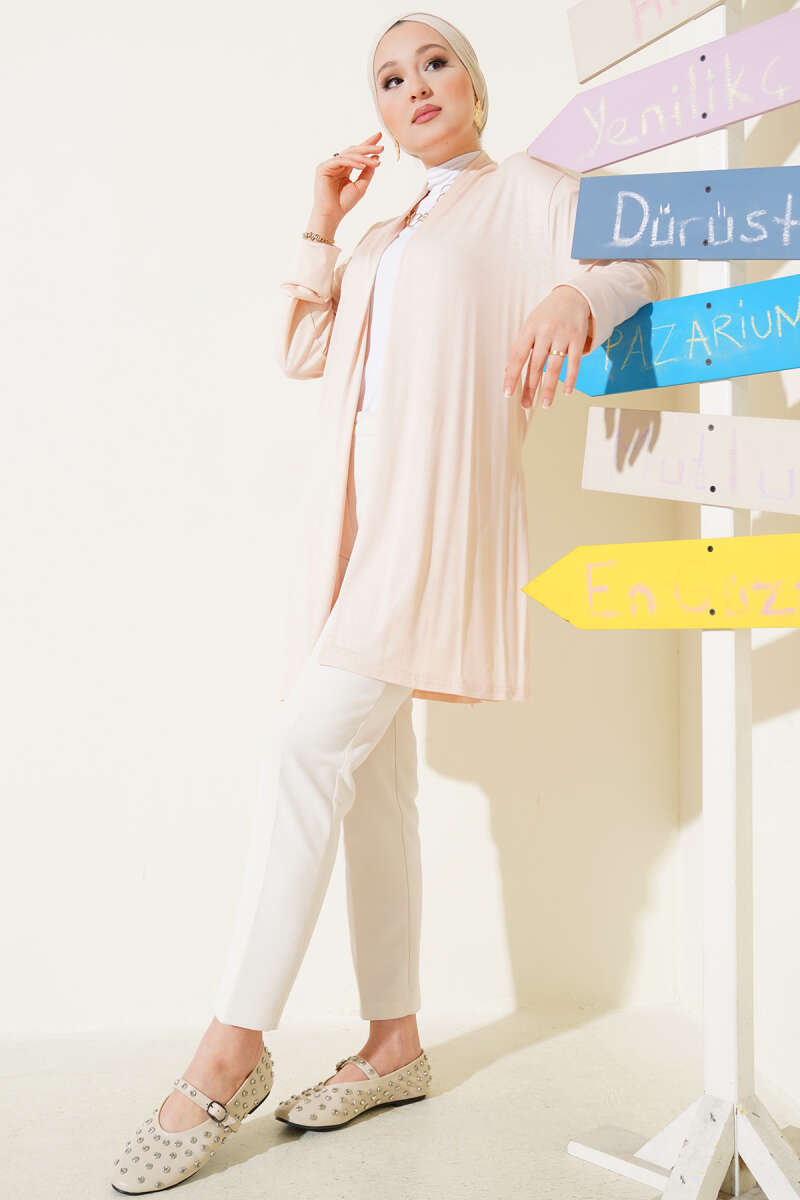 Basic Cardigan with Self Belt - Beige