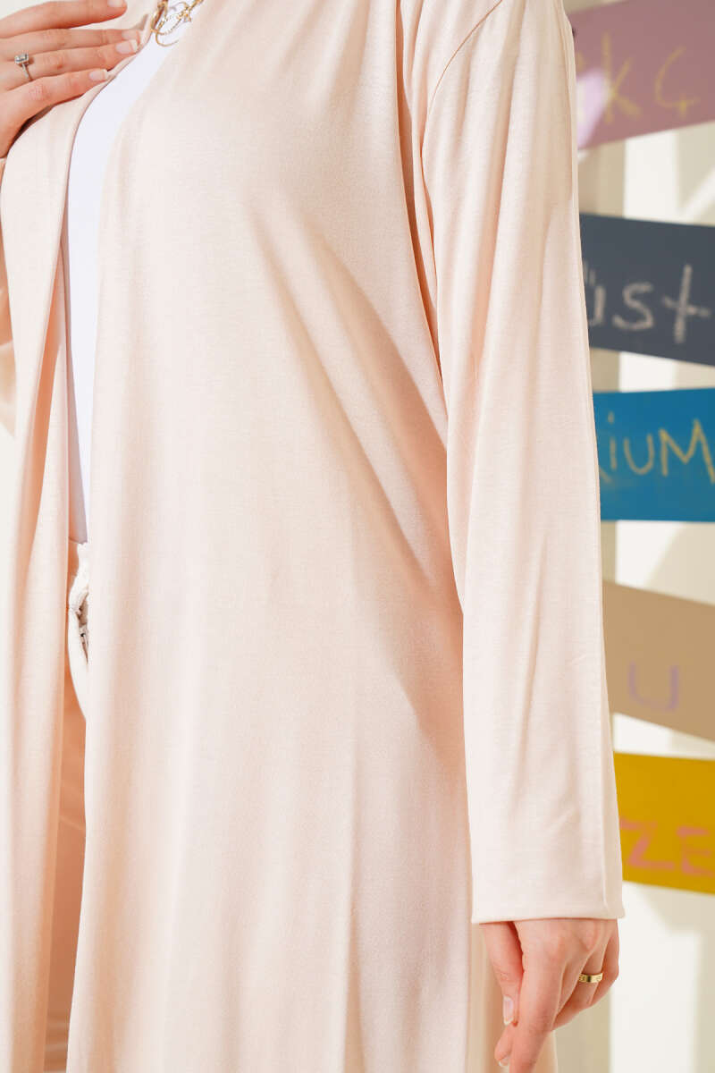 Basic Cardigan with Self Belt - Beige