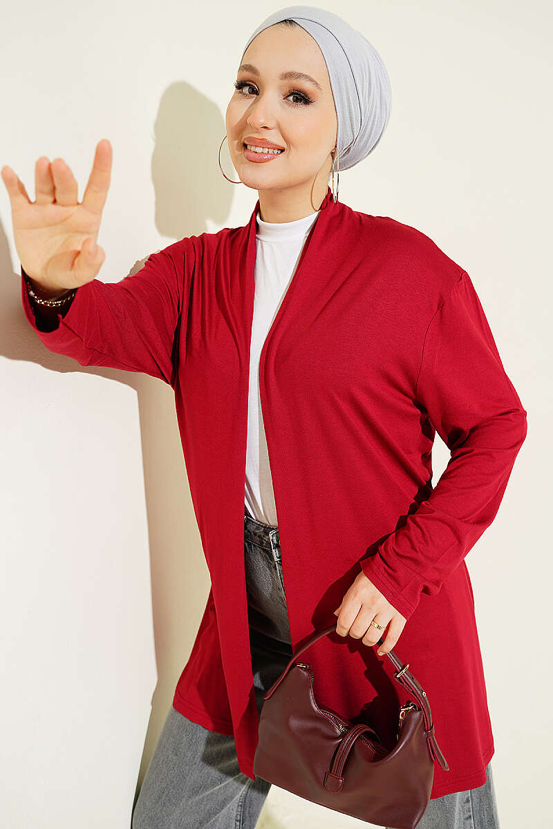 Basic Cardigan with Self Belt - Burgundy