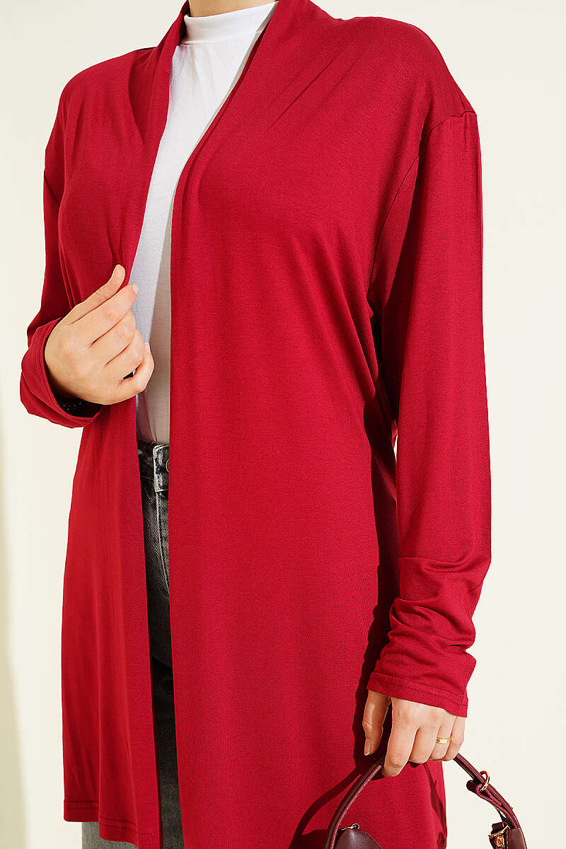 Basic Cardigan with Self Belt - Burgundy