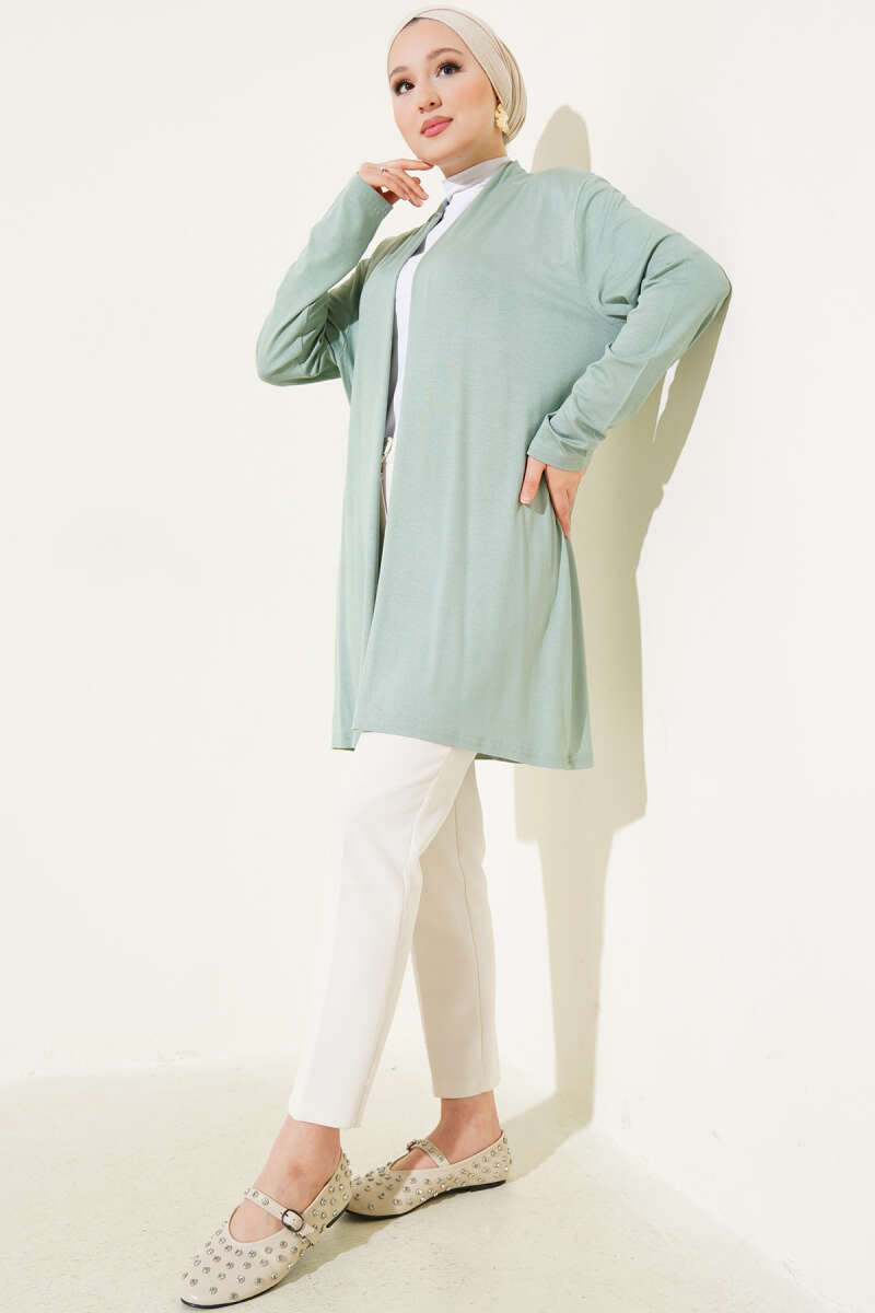 Basic Cardigan with Self Belt - Almond Green