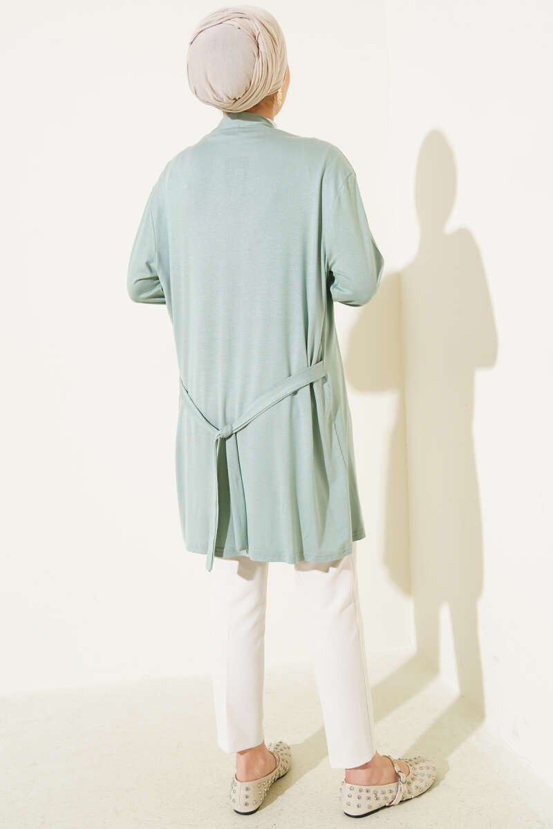 Basic Cardigan with Self Belt - Almond Green