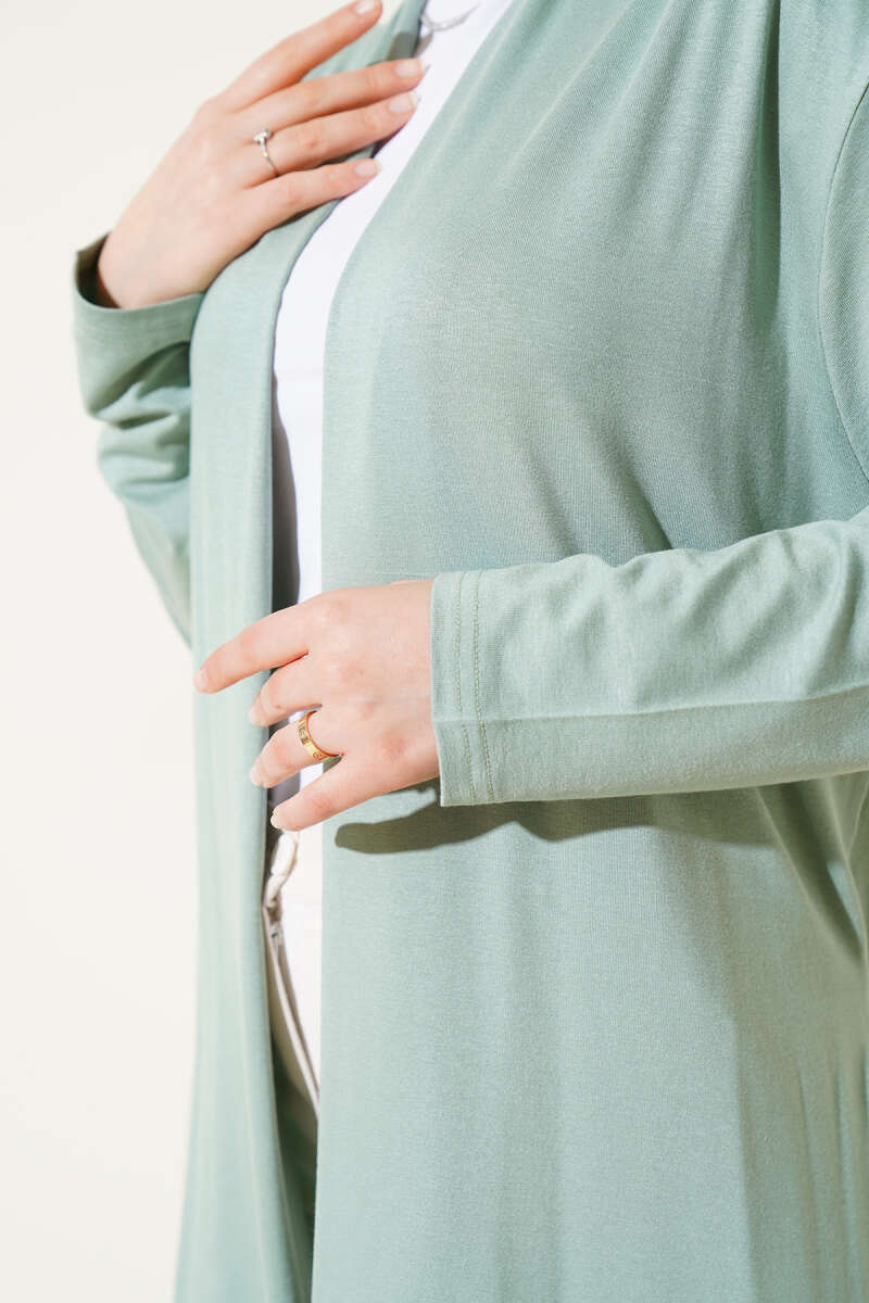 Basic Cardigan with Self Belt - Almond Green