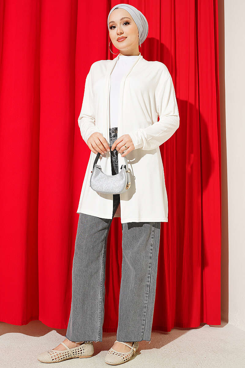 Basic Cardigan with Self Belt - Ecru
