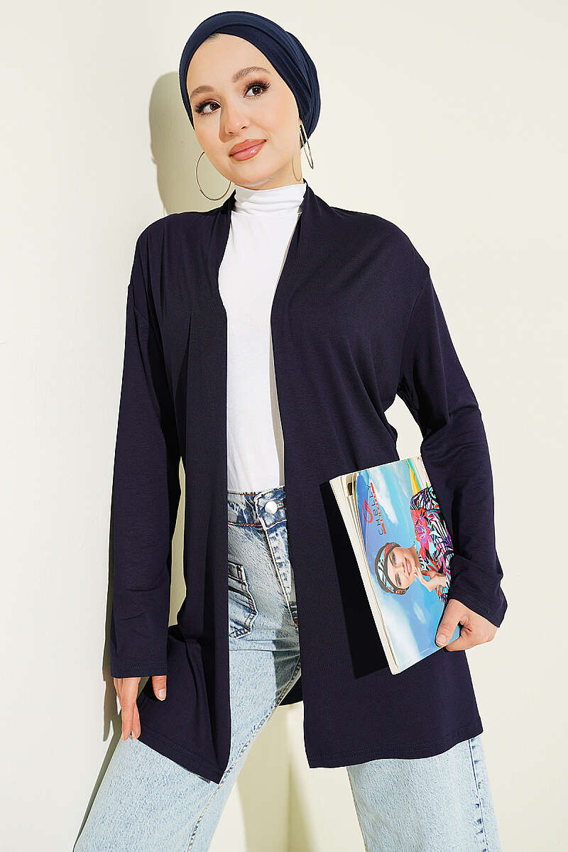 Basic Cardigan with Self Belt - Navy