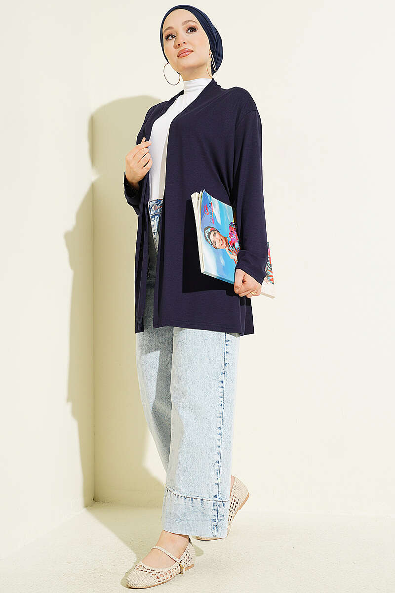 Basic Cardigan with Self Belt - Navy