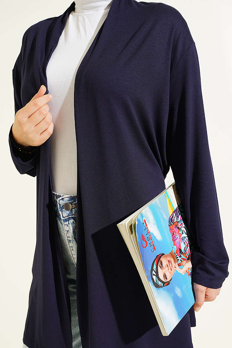 Basic Cardigan with Self Belt - Navy