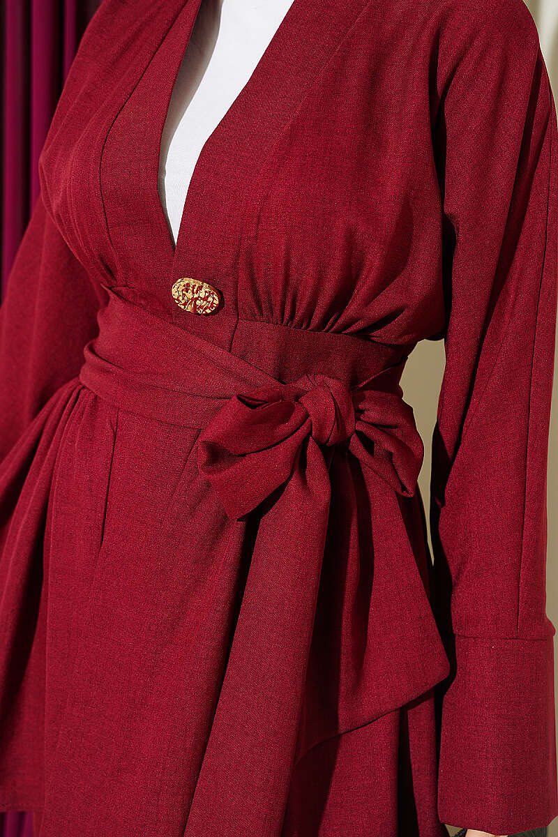Kimono Two-Piece Set with Self Belt - Burgundy