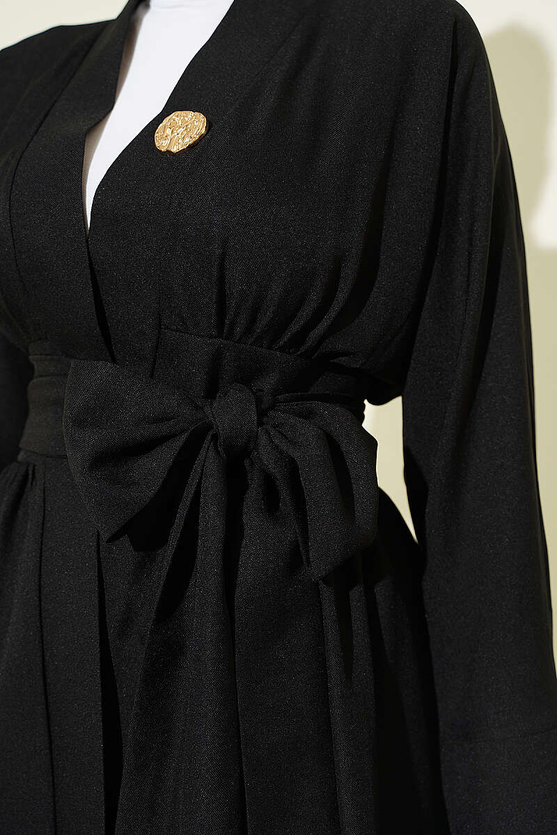 Kimono Two-Piece Set with Self Belt - Black