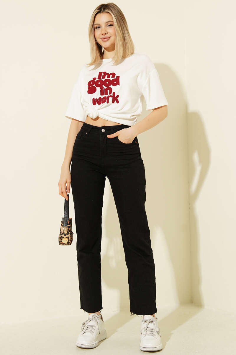 Cropped Slim-Leg Button Jeans - Black