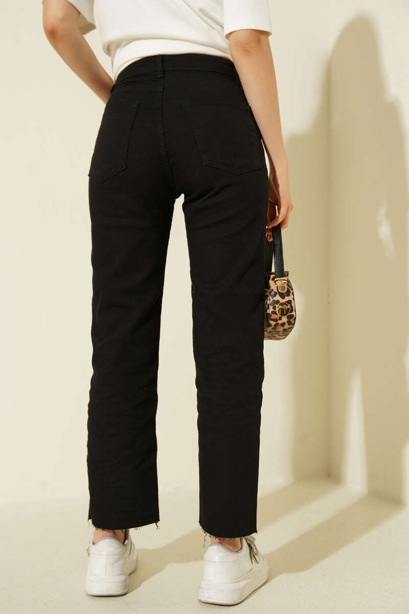 Cropped Slim-Leg Button Jeans - Black