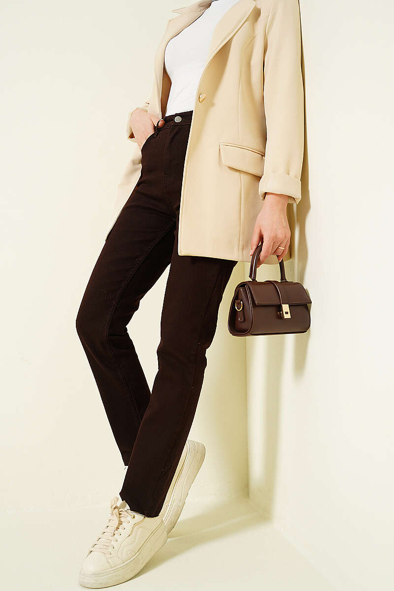 Cropped Slim-Leg Stretch Jeans - Brown