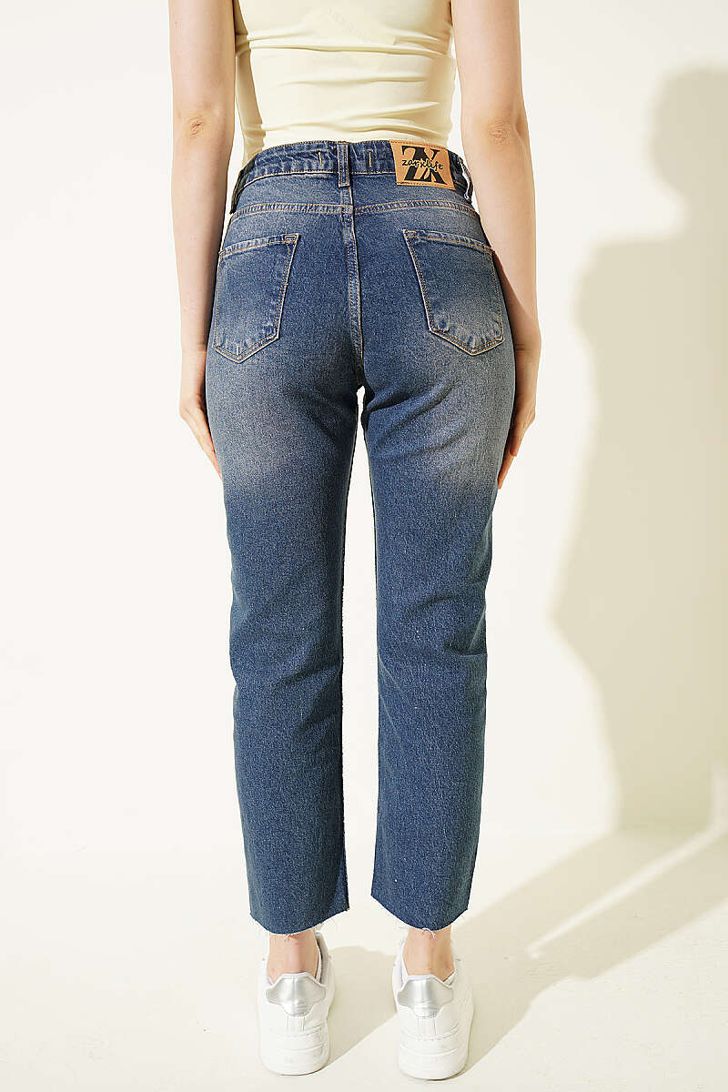 Cropped Slim-Leg Jeans with Stones - Dark Blue