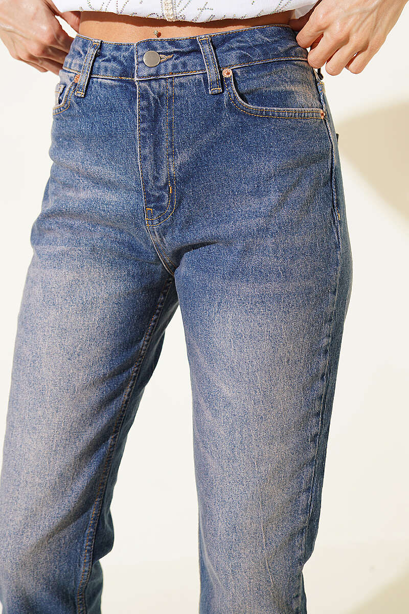 Slim-Leg Cropped Jeans with Stones - Dark Blue