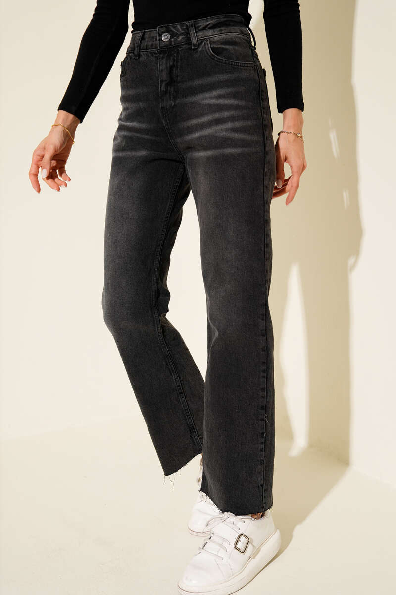 Cropped Button Jeans - Smoke Grey