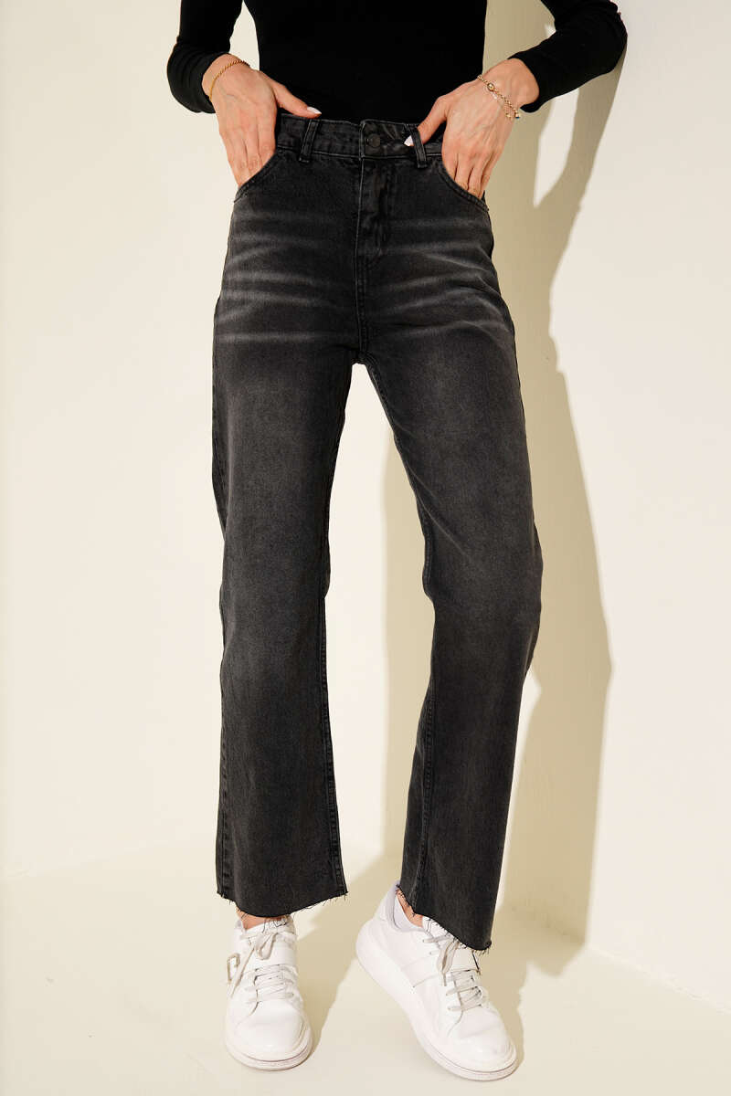 Cropped Button Jeans - Smoke Grey