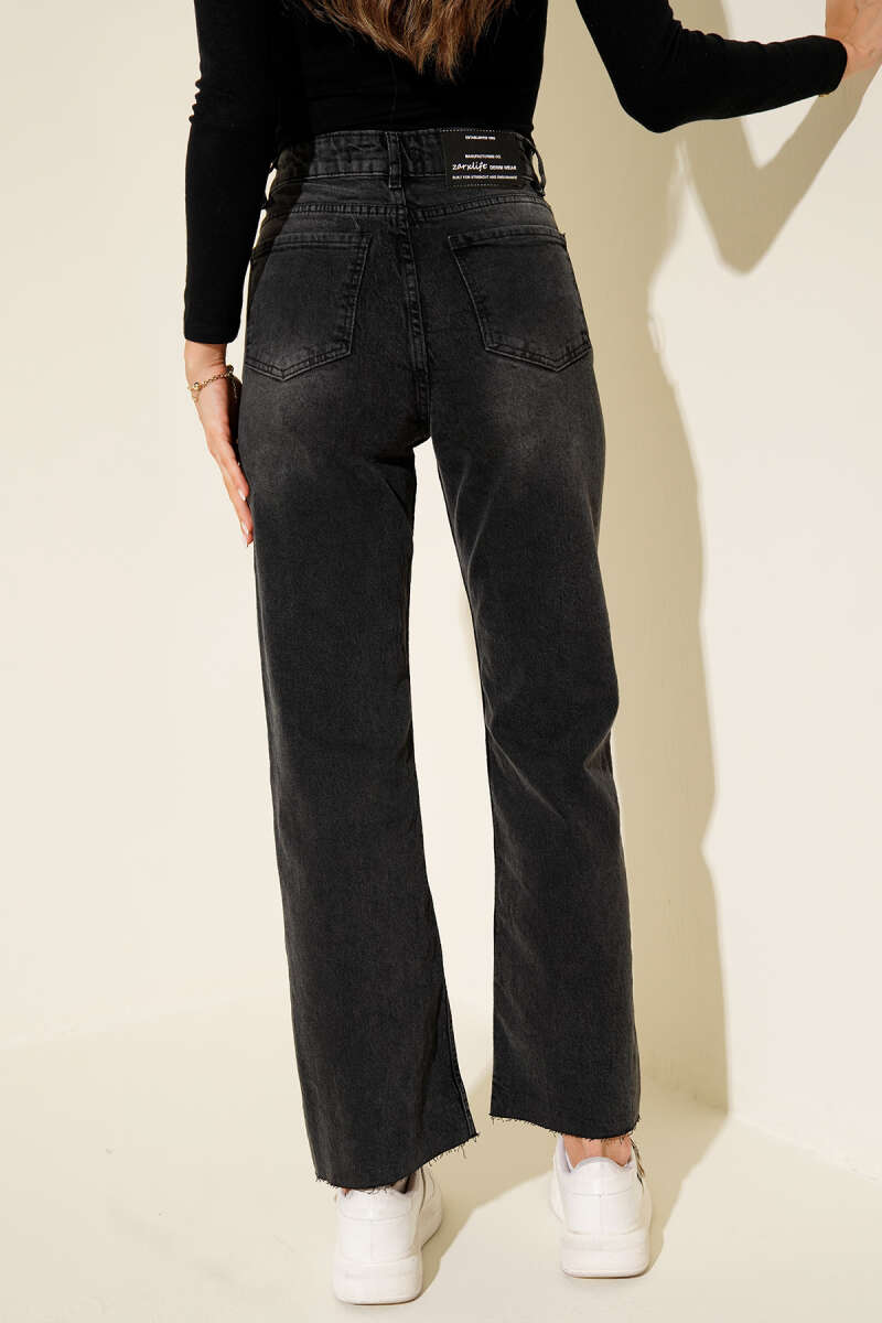 Cropped Button Jeans - Smoke Grey