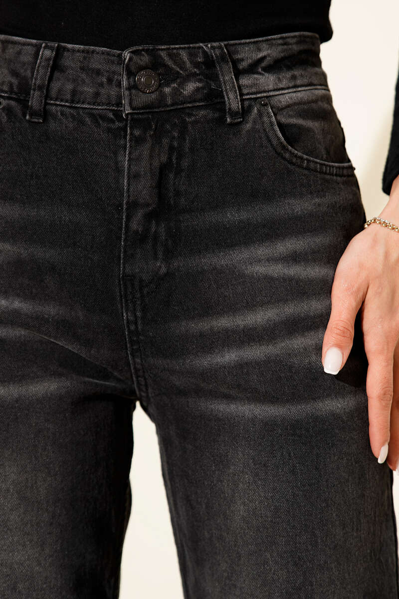 Cropped Button Jeans - Smoke Grey