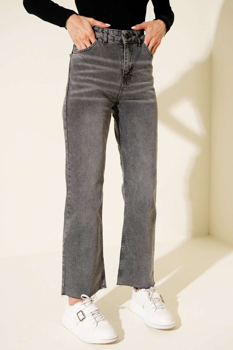 Cropped Button Jeans - Grey
