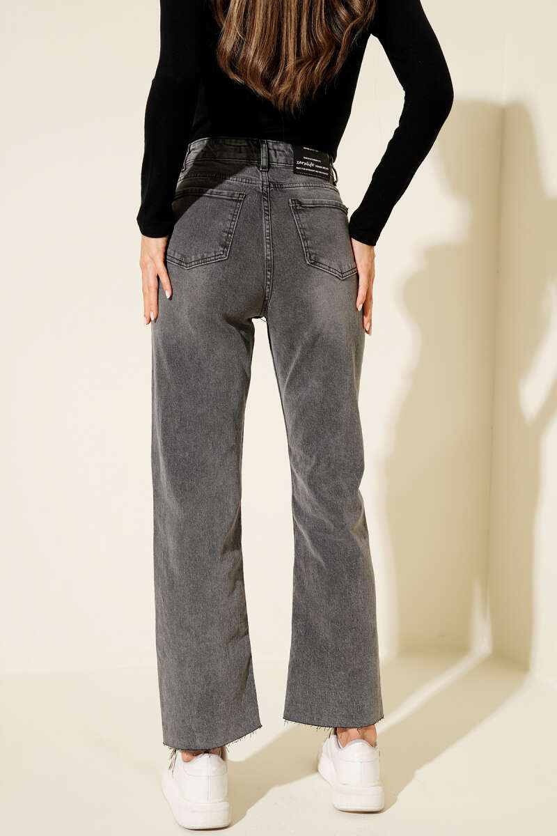 Cropped Button Jeans - Grey