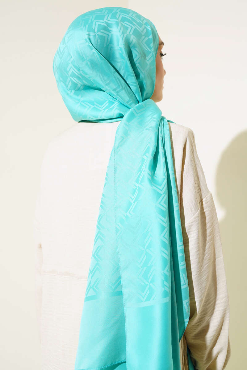 Intersect Print Jacquard Shawl - Turquoise