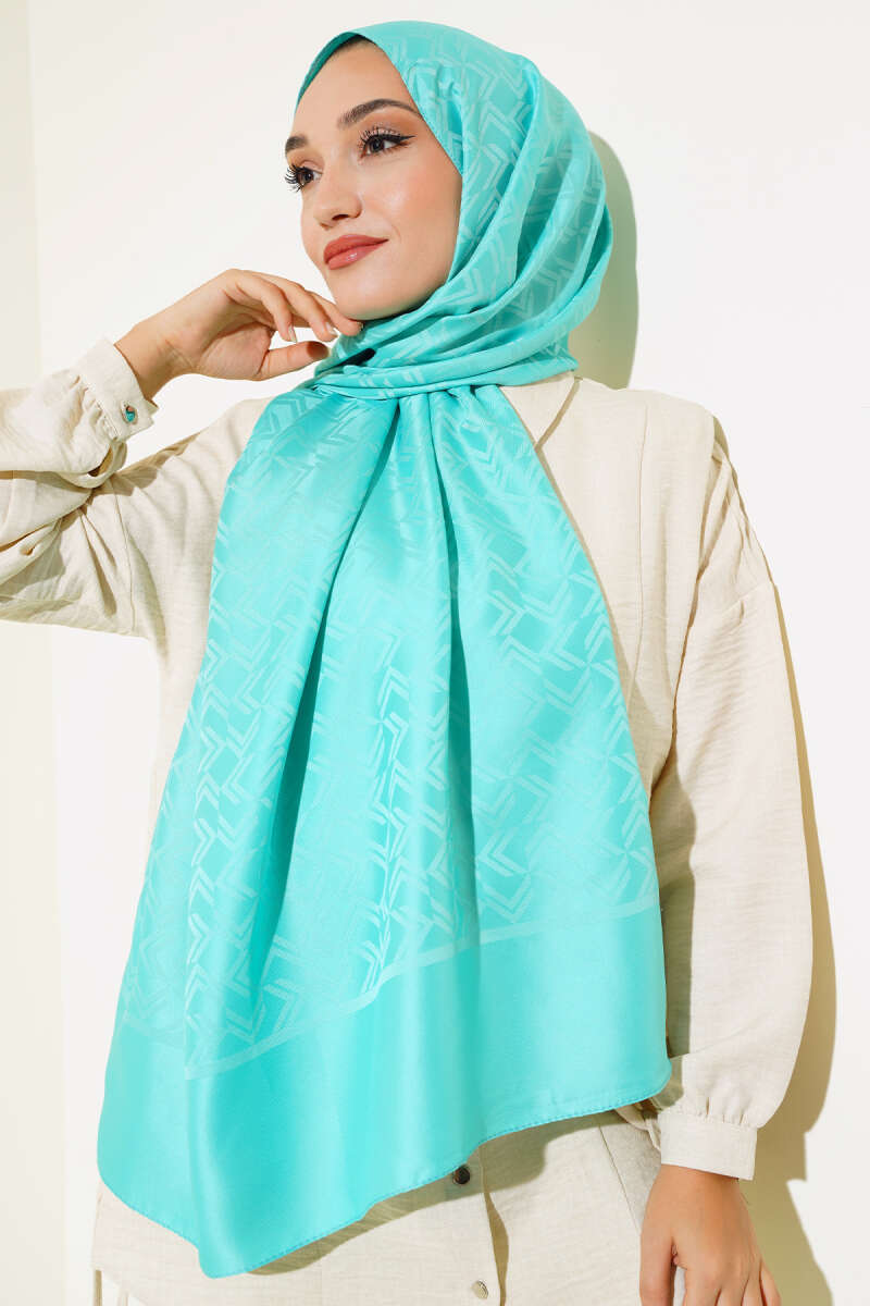 Intersect Print Jacquard Shawl - Turquoise