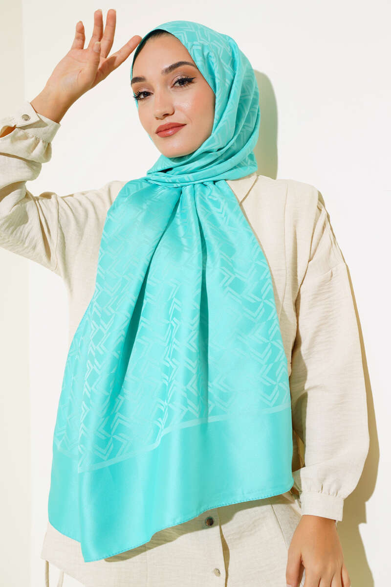 Intersect Print Jacquard Shawl - Turquoise