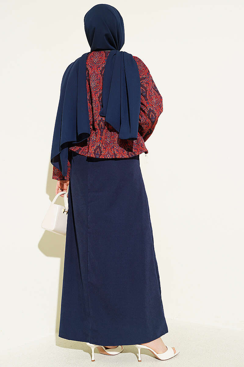 Kilim Print Pinafore Set with Jacket - Navy