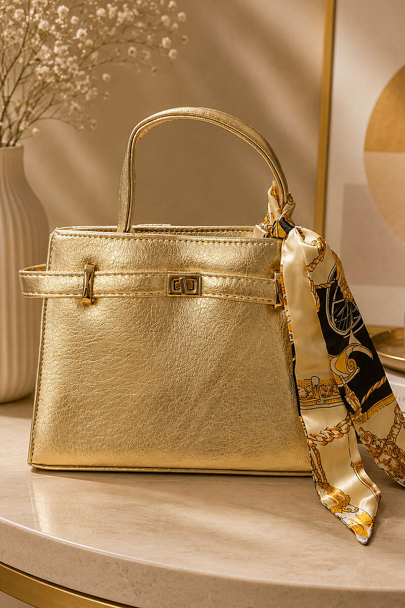 Scarf Bag with Lock Detail - Gold