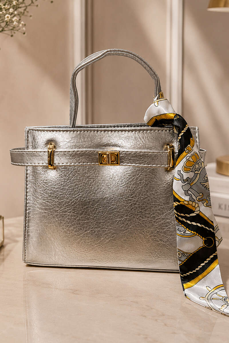 Scarf Bag with Lock Detail - Silver
