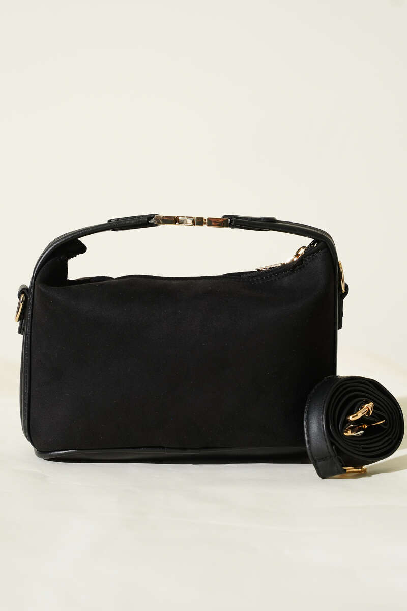 Suede Bag with Lock Handle - Black