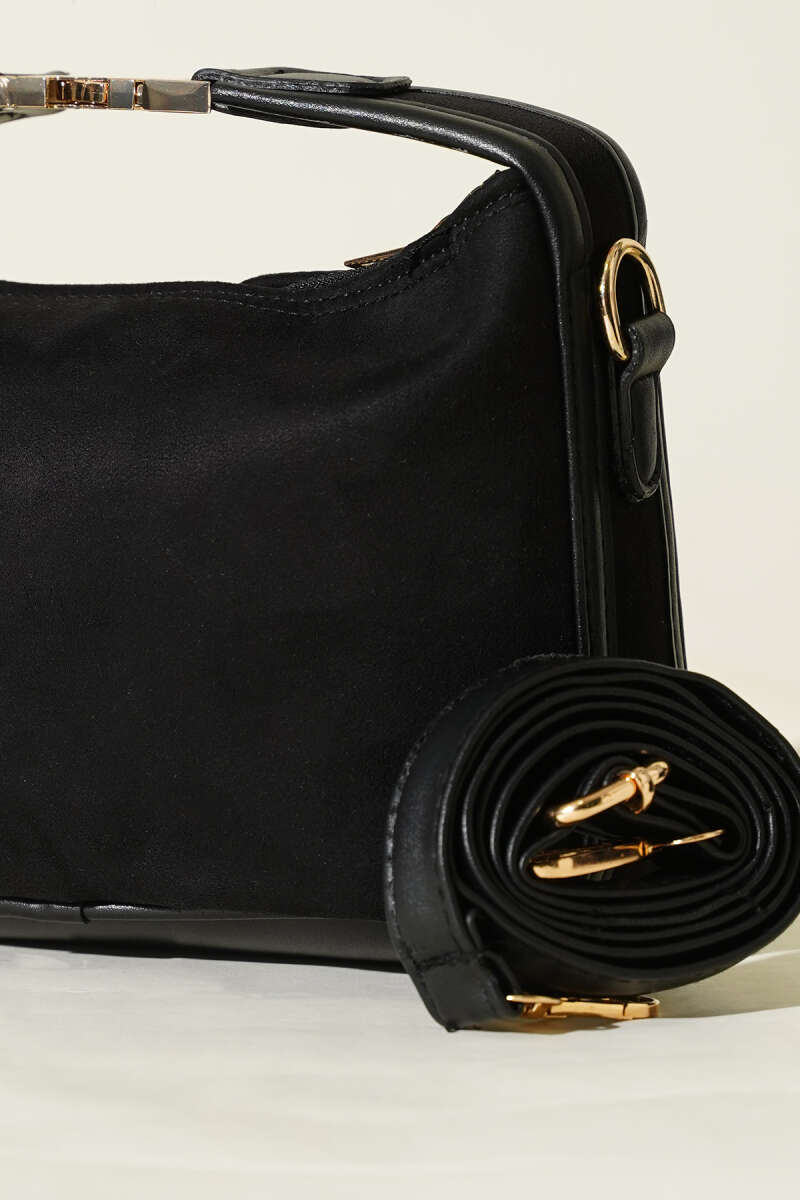 Suede Bag with Lock Handle - Black