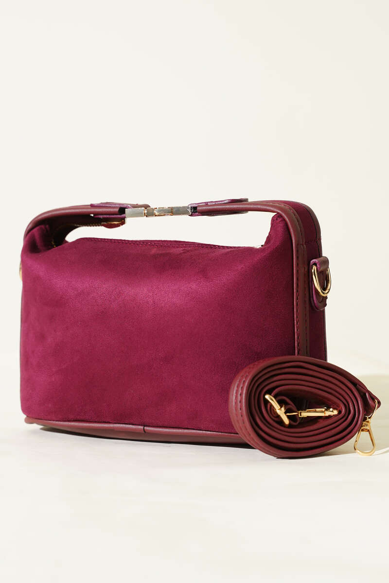 Suede Bag with Lock Handle - Cherry