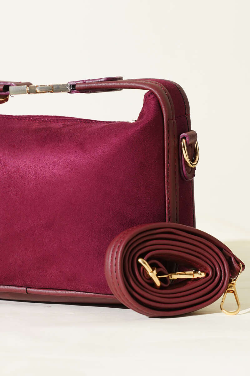Suede Bag with Lock Handle - Cherry