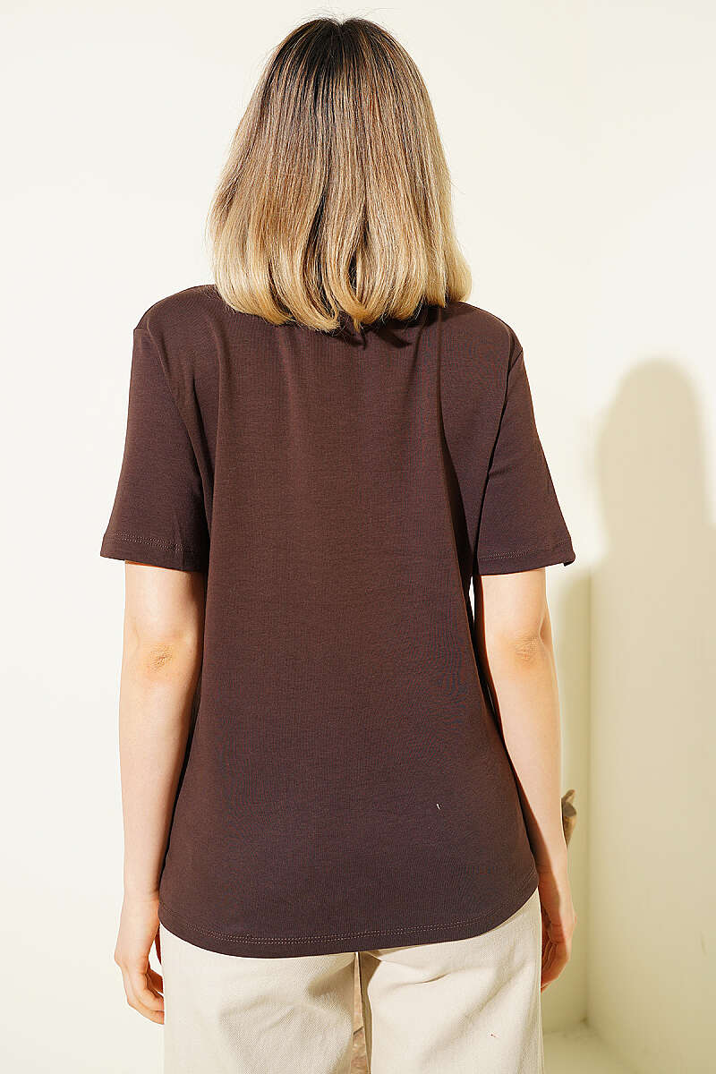Cherry Print T-Shirt with Mini Stones - Brown