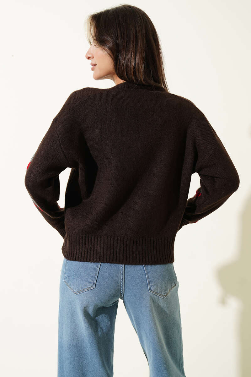 Cherry Pattern Knit Cardigan - Brown