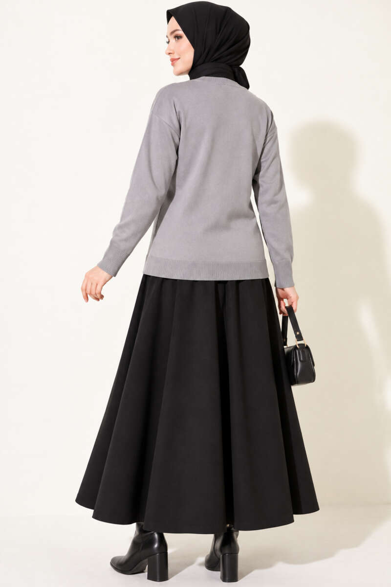 Cherry Embroidered Mercerised Cardigan - Grey