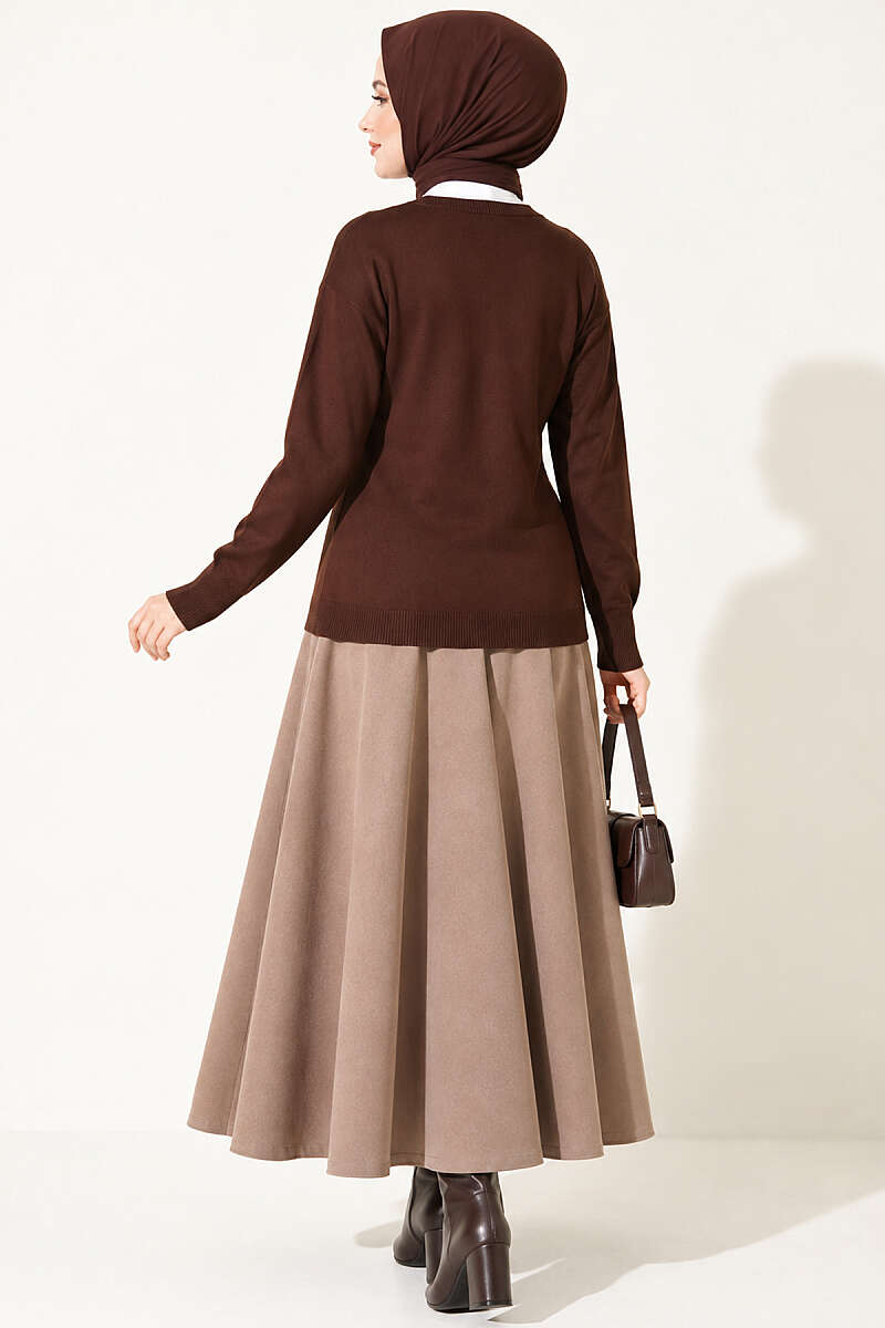 Cherry Embroidered Mercerised Cardigan - Brown