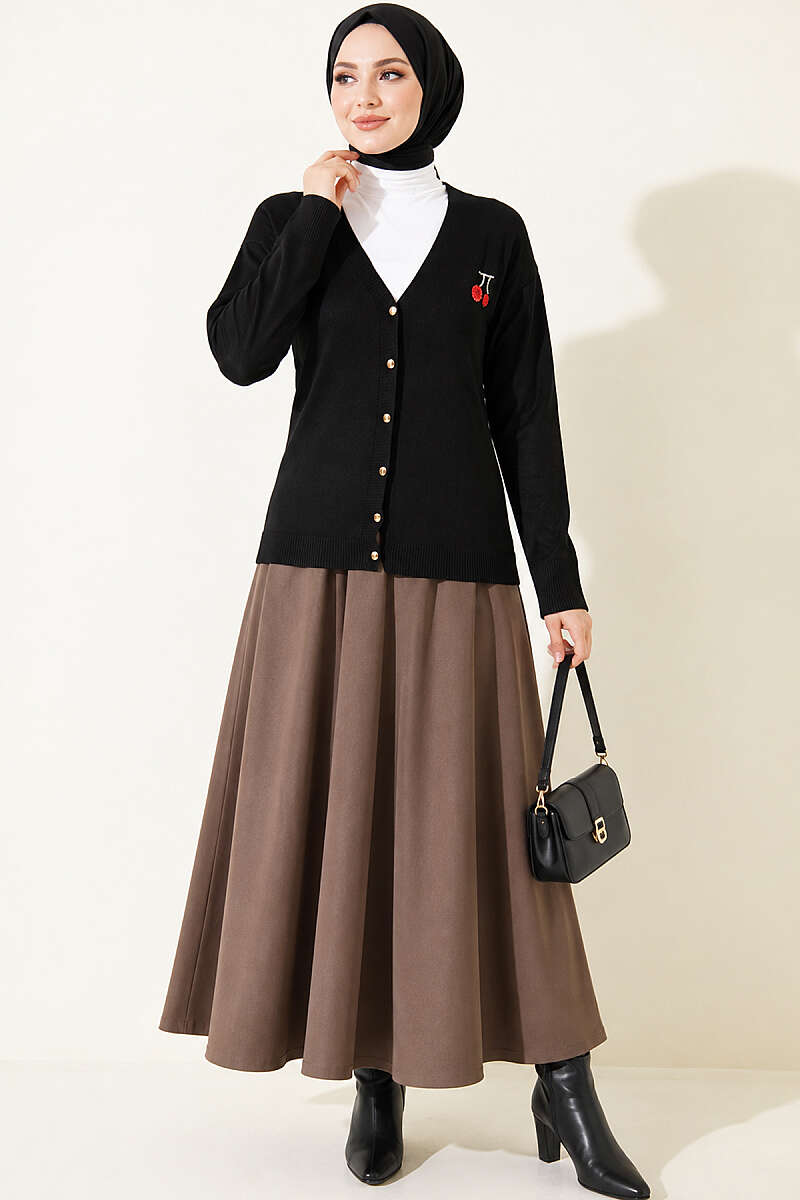 Cherry Embroidered Mercerised Cardigan - Black