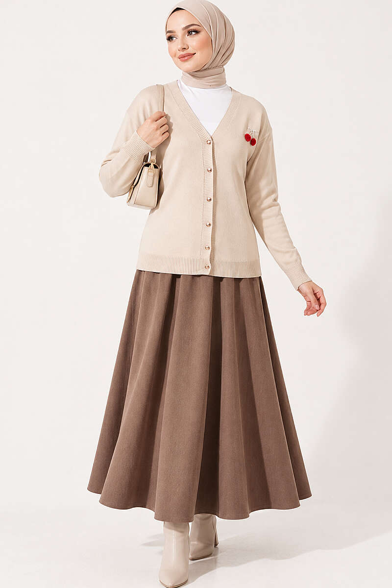 Cherry Embroidered Mercerised Cardigan - Stone