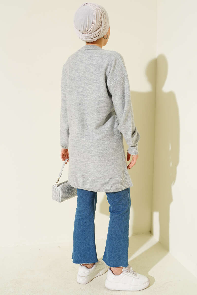 Soft Knit Tunic with Embossed Cherries - Grey